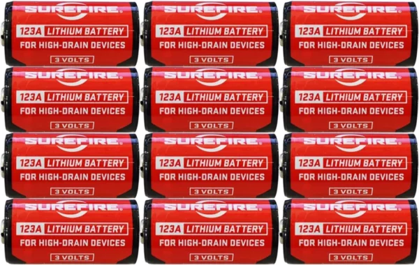 SureFire SF12ABBCS 123A Batteries  Red/Black 3.0 Volts 1,550 mAh (12) Single Package Clamshell
